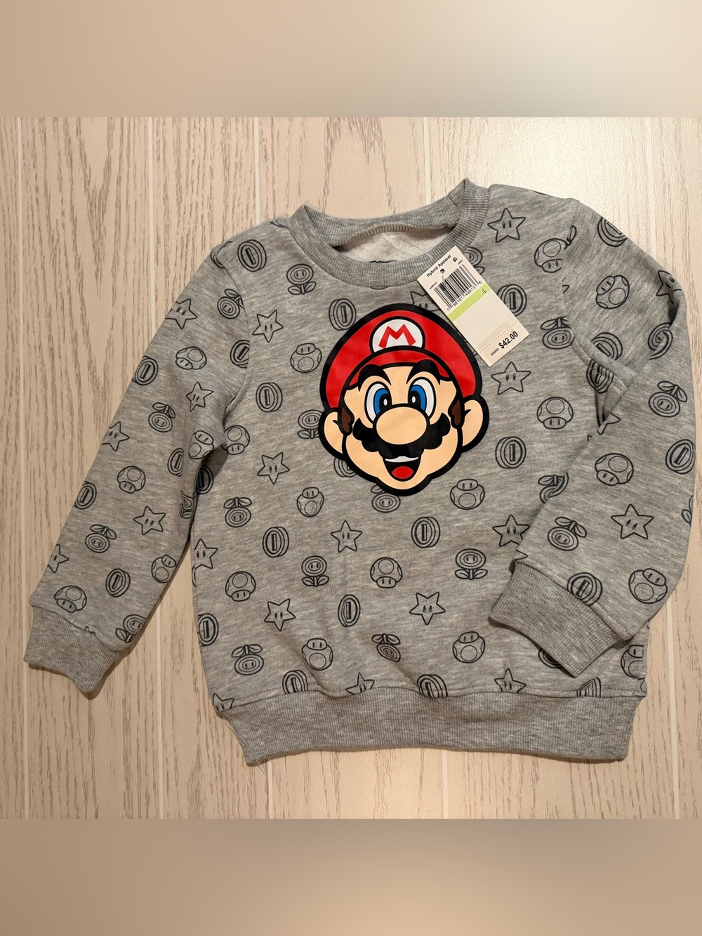 Hybrid Apparel Super Mario Boys Size 4 Gray Fleece Graphic Sweatshirt